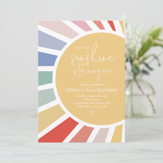 私たちの小さなサンシャインボホレインボー1st誕生日 招待状 (スタンド正面)