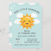 私たちの小さなサンシャインボーイの最初の誕生日パーティー 招待状 (正面/裏面)