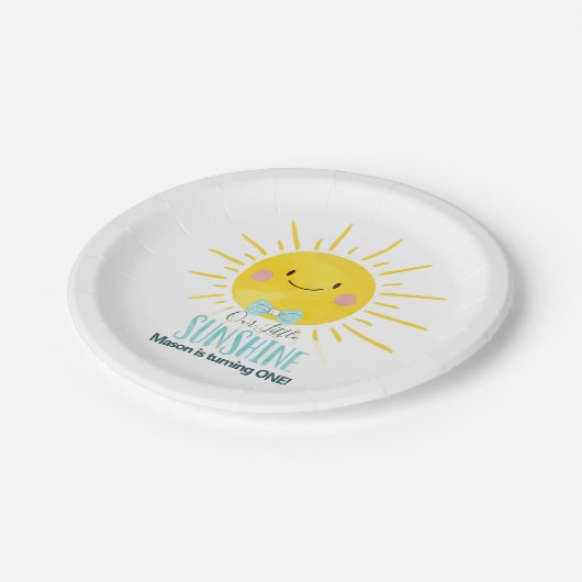 私たちの小さなサンシャインボーイブルーボウタイサンパーティー ペーパープレート (アングル)