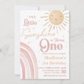 私たちの小さなサンシャインレインボーガール1st誕生日 招待状 (正面)