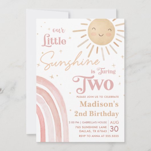 私たちの小さなサンシャインレインボーガール2nd誕生日 招待状 (正面)