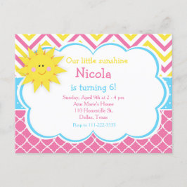 私たちの小さなサンシャイン ピンクとイエローの誕生日パーティー ポストカード