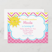 私たちの小さなサンシャイン ピンクとイエローの誕生日パーティー ポストカード (正面/裏面)