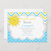 私たちの小さなサンシャイン ブルーとイエローの誕生日パーティー ポストカード (正面/裏面)