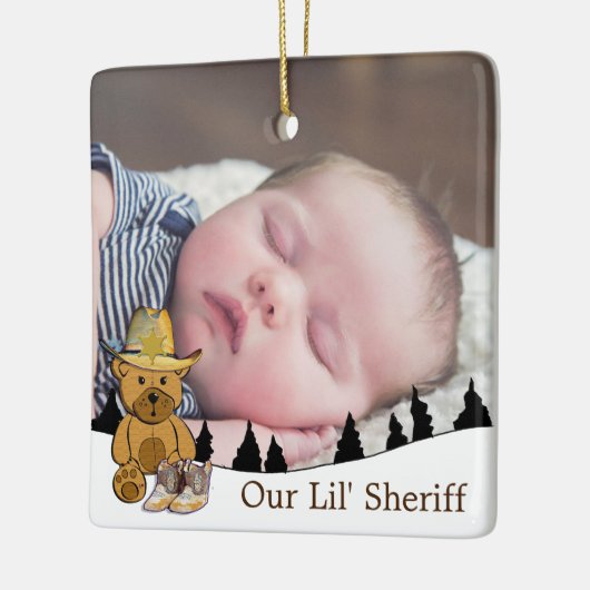 私たちの小さなシェリフTeddyベアベビー写真クリスマス セラミックオーナメント (左)