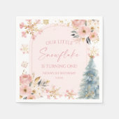 私たちの小さなスノーフレークのピンクの冬の誕生日パーティー スタンダードカクテルナプキン (正面)