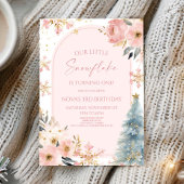 私たちの小さなスノーフレークのピンクの冬の誕生日パーティー 招待状