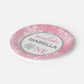 私たちの小さなスノーフレークのピンクの1歳の誕生日 ペーパープレート (アングル)