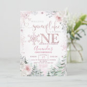 私たちの小さなスノーフレークパステルピンクの花の誕生日 招待状 (スタンド正面)