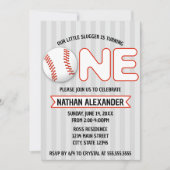 私たちの小さなスラッガーが1歳に! 野球をテーマにしたバースデーカード 招待状 (正面)