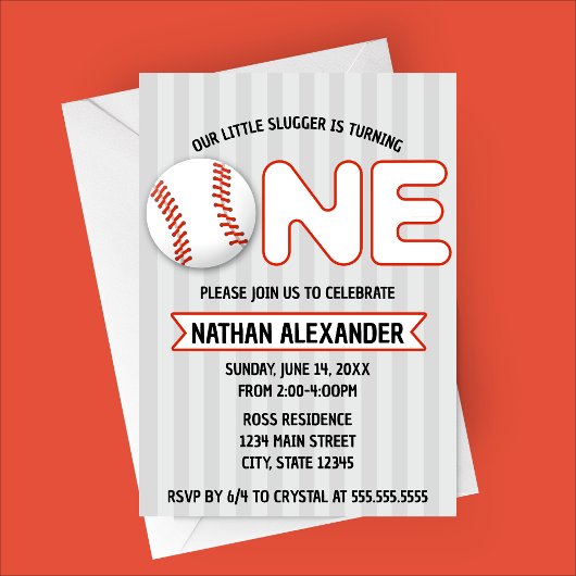 私たちの小さなスラッガーが1歳に! 野球をテーマにしたバースデーカード 招待状