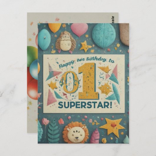 「私たちの小さなスーパースターに誕生日おめでとう！」 ポストカード (正面/裏面)