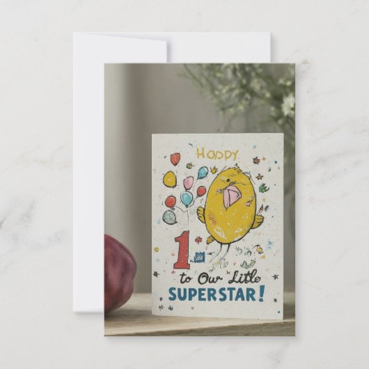 「私たちの小さなスーパースターに誕生日おめでとう！」 招待状 (正面)