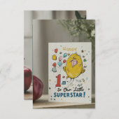 「私たちの小さなスーパースターに誕生日おめでとう！」 招待状 (正面/裏面)