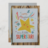 「私たちの小さなスーパースターに誕生日おめでとう！」 招待状 (正面/裏面)