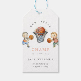 私たちの小さなチャンプバスケットバスケットボーイベビーシャワー ギフトタグ
