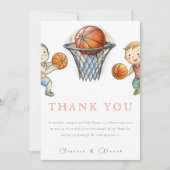 私たちの小さなチャンプバスケットバスケットボーイベビーシャワー サンキューカード (正面)