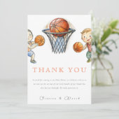 私たちの小さなチャンプバスケットバスケットボーイベビーシャワー サンキューカード (スタンド正面)