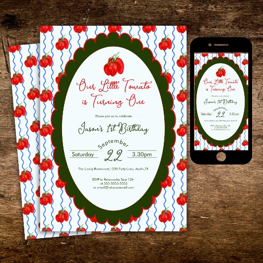 私たちの小さなトマトが1歳の誕生日を迎える 招待状
