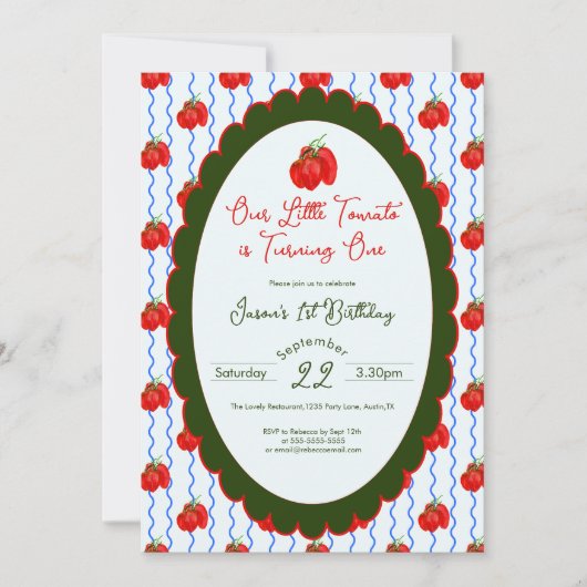 私たちの小さなトマトは1日の誕生日の写真を回す 招待状 (正面)