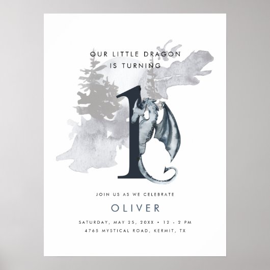 私たちの小さなドラゴンボーイズの最初の誕生日ウェルカムサイン ポスター (正面)