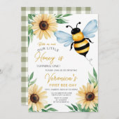 私たちの小さなハチミツが蜂の誕生日パーティーを1回開く 招待状 (正面/裏面)