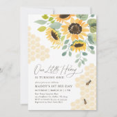 私たちの小さなハニービーひまわり花1日の誕生日 招待状 (正面)