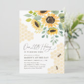 私たちの小さなハニービーひまわり花1日の誕生日 招待状 (スタンド正面)