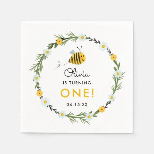 私たちの小さなハニービー最初の誕生日パーティー スタンダードカクテルナプキン (正面)