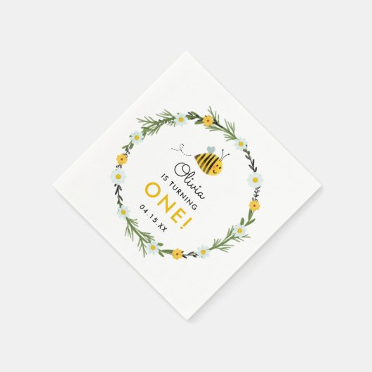 私たちの小さなハニービー最初の誕生日パーティー スタンダードカクテルナプキン (角)