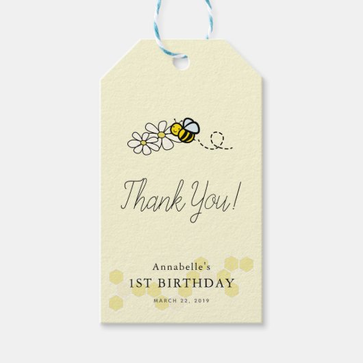 私たちの小さなハンニービーイエローバースデーありがとう ギフトタグ (正面)