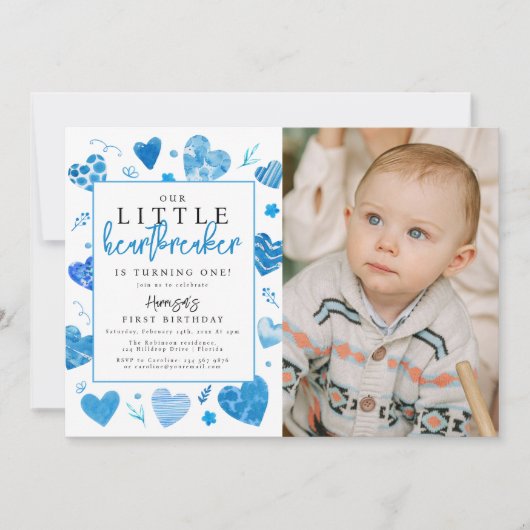 私たちの小さなハートブレーカーキッズフォトバースデーパーティー 招待状 (正面)