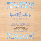 私たちの小さなハートブレーカーブルーバレンタインデーシャワー アクリル招待状 (正面)