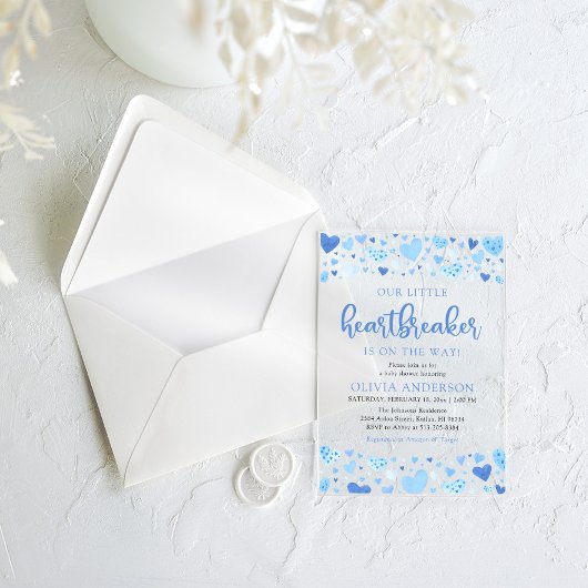 私たちの小さなハートブレーカーブルーバレンタインデーシャワー アクリル招待状