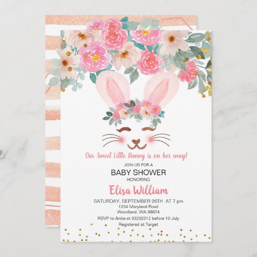 私たちの小さなバニーは赤ちゃんシャワーの途中にある 招待状 (正面/裏面)