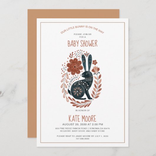 私たちの小さなバニーは赤ちゃんシャワーの途中にある 招待状 (正面/裏面)