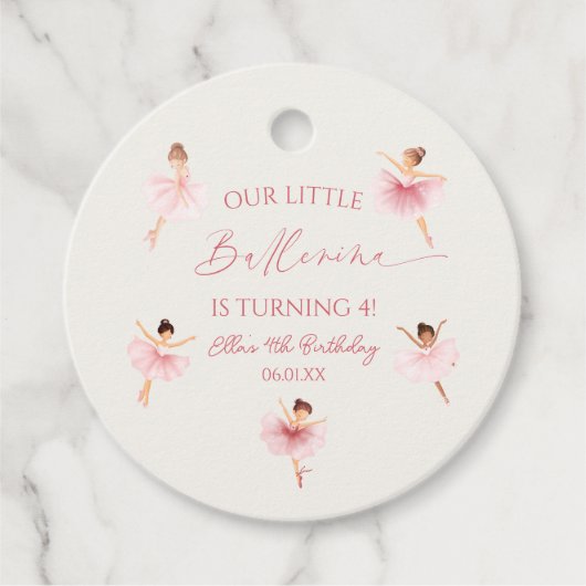 私たちの小さなバレリーナピンクバレエ誕生日パーティー フェイバータグ (正面)