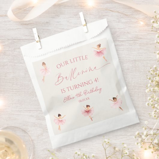 私たちの小さなバレリーナピンクバレエ誕生日パーティー フェイバーバッグ (クリップ留めされた状態)