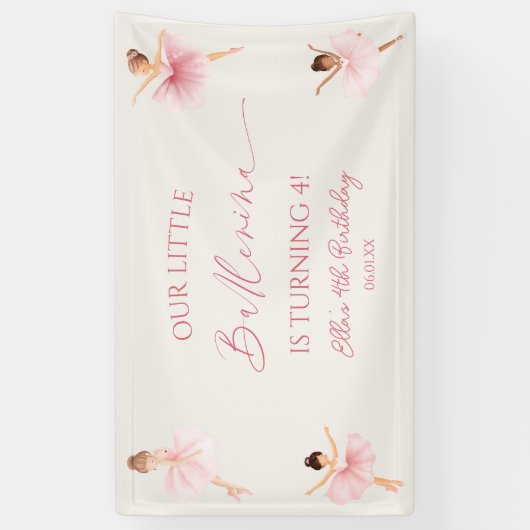 私たちの小さなバレリーナピンクバレエ誕生日パーティー 横断幕 (縦)