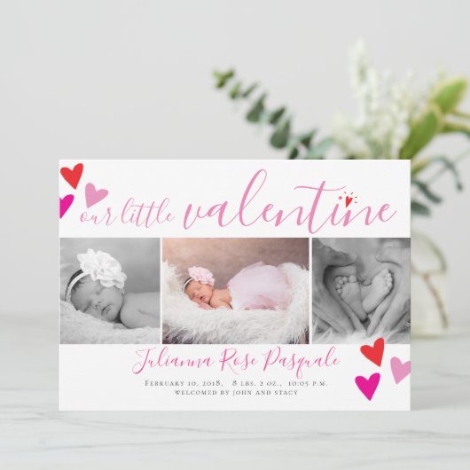 私たちの小さなバレンタインハート誕生の発表カード シーズンカード (スタンド正面)