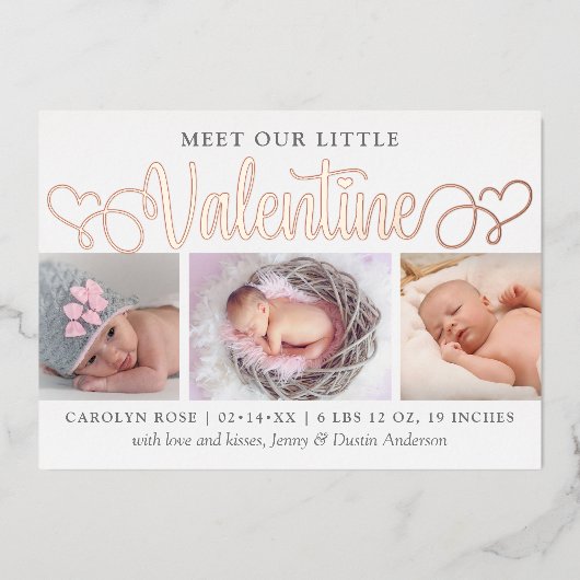 私たちの小さなバレンタイン3写真誕生のお知らせ 箔招待状 (正面)