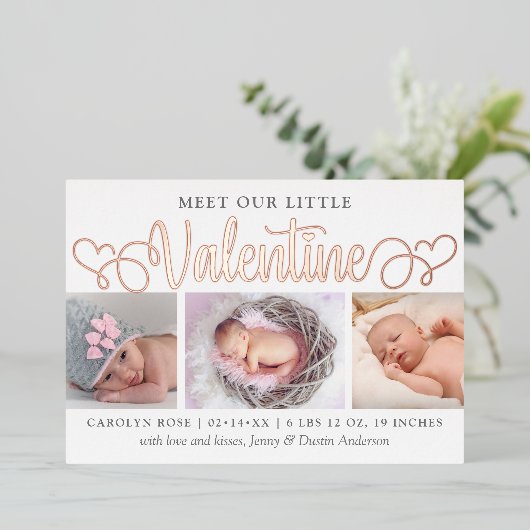 私たちの小さなバレンタイン3写真誕生のお知らせ 箔招待状 (立ち正面)