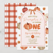 私たちの小さなパンプキンが1歳になる誕生日パーティー 招待状 (正面/裏面)