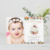 私たちの小さなパンプキンの秋の花束 ワインレッド ゴールド フォト 招待状 (スタンド正面)