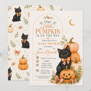 私たちの小さなパンプキン ハロウィン ベビーシャワー 猫 招待状