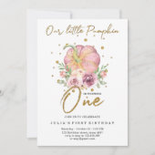 私たちの小さなパンプキン ファーストバースデー ピンク 招待状 (正面)