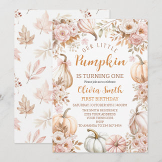 私たちの小さなパンプキン　1歳の女の子の花 招待状