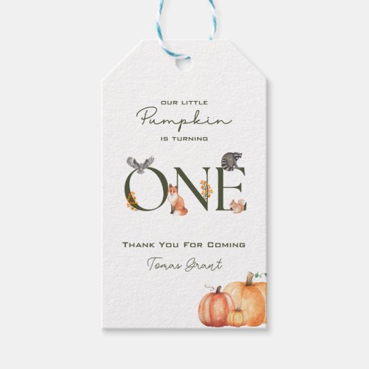 私たちの小さなパンプキン 1歳の誕生日感謝の気持ちのギフトタグ ギフトタグ (正面)