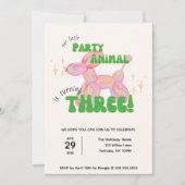 私たちの小さなパーティーバルーンアニマル 3歳の誕生日 招待状 (正面)