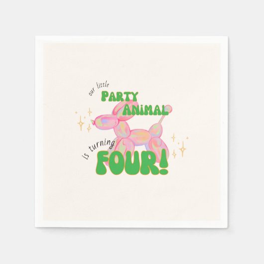 私たちの小さなパーティーバルーン動物4th誕生日 スタンダードカクテルナプキン (正面)